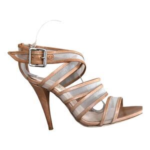 Loeffler Randall Paige Mesh Italian Leather Strappy Stiletto Heel Shoes Sz 7-1/2